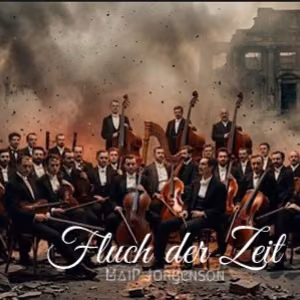 Cover des Songs „Fluch der Zeit“ von MaiP Jorgenson. Ein Orchester vor einer zerstörten Stadtkulisse steht sinnbildlich für Krieg, Erinnerung und den Lauf der Zeit.